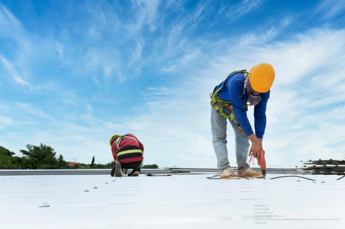 Construction Worker In Work Clothes Installing New Roofing Tools